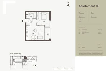 Rzut - Mieszkanie na sprzedaż 2 pokoje o powierzchni 43,74 m² - numer 89 w Monument