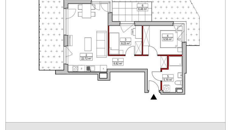 Rzut - Mieszkanie na sprzedaż 3 pokoje o powierzchni 54,32 m² - numer D2.1.0.4 w Nowy Targówek VI