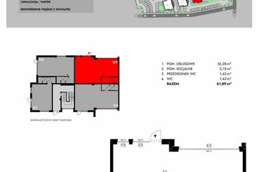 Rzut - Lokal użytkowy na sprzedaż 1 pokój o powierzchni 61,89 m² - numer Z5_U3 w Osiedle Malarska etap IV