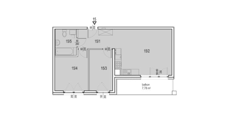 Rzut - Mieszkanie na sprzedaż 3 pokoje o powierzchni 56,33 m² - numer B2-A15 w Emaus Garden