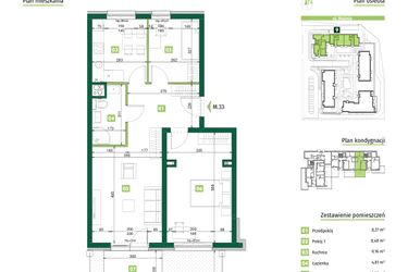Rzut - Mieszkanie na sprzedaż 3 pokoje o powierzchni 68,47 m² - numer 9.33 w Zielona Przystań