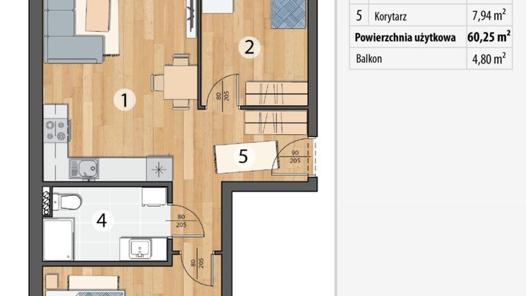 Rzut - Mieszkanie na sprzedaż 3 pokoje o powierzchni 60,25 m² - numer G4-06 w Smolec pod Wrocławem Dobry Deweloper Milo