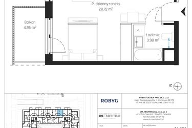 Rzut - Mieszkanie na sprzedaż 1 pokój o powierzchni 33,98 m² - numer J.1M21 w Nadmotławie Apartments etap J