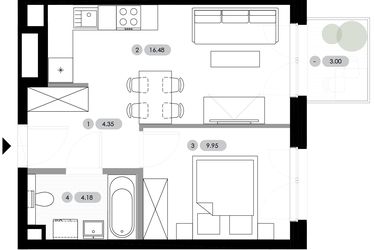 Rzut - Mieszkanie na sprzedaż 2 pokoje o powierzchni 34,96 m² - numer B.1.M1 w Nowe Radwanice
