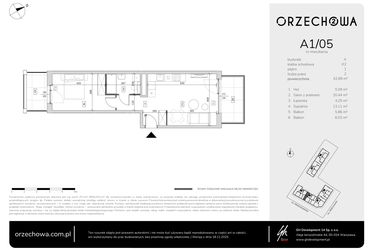 Rzut - Mieszkanie na sprzedaż 2 pokoje o powierzchni 42,89 m² - numer A1-05 w Orzechowa 2