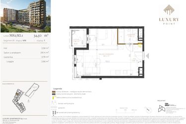 Rzut - Mieszkanie na sprzedaż 1 pokój o powierzchni 34,5 m² - numer M82/KL1 w LUXURY POINT