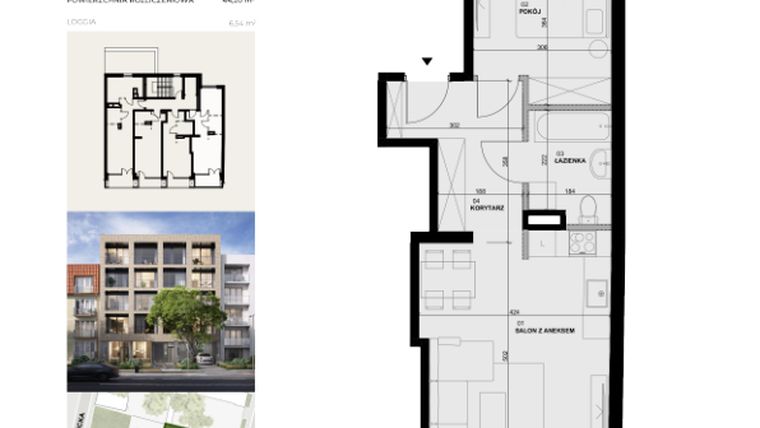 Rzut - Mieszkanie na sprzedaż 2 pokoje o powierzchni 44,2 m² - numer 4M13 w Apartamentowiec Szaserów