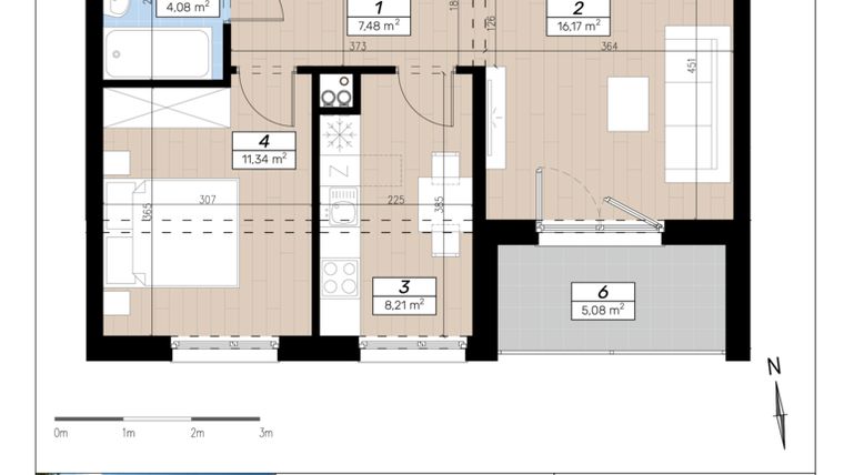 Rzut - Mieszkanie na sprzedaż 2 pokoje o powierzchni 47,28 m² - numer C/2/3 w Limone