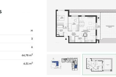 Rzut - Mieszkanie na sprzedaż 3 pokoje o powierzchni 66,78 m² - numer HB0605 w Holm House 5