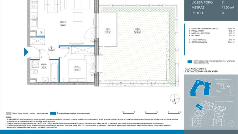 Rzut - Mieszkanie na sprzedaż 2 pokoje o powierzchni 41 m² - numer FA0001 w Spokojny Mokotów etap II