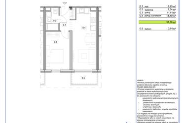Rzut - Mieszkanie na sprzedaż 2 pokoje o powierzchni 37,68 m² - numer B.18 w EcoBerensona II