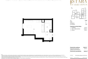 Rzut - Mieszkanie na sprzedaż 1 pokój o powierzchni 26,22 m² - numer 2.07 w Stara Farbiarnia