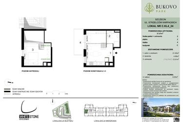 Rzut - Mieszkanie na sprzedaż 1 pokój o powierzchni 37,57 m² - numer C.4.24 w Bukovo Park