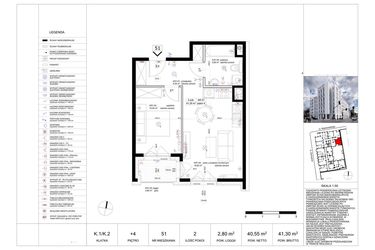 Rzut - Mieszkanie na sprzedaż 2 pokoje o powierzchni 41,6 m² - numer 51 w Biała Kamienica