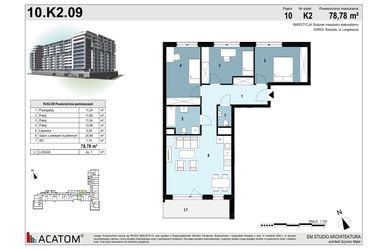 Rzut - Mieszkanie na sprzedaż 4 pokoje o powierzchni 78,79 m² - numer 222 w Langiewicza 37