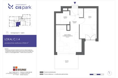 Rzut - Mieszkanie na sprzedaż 2 pokoje o powierzchni 29,84 m² - numer C.1.4 w CIS Park
