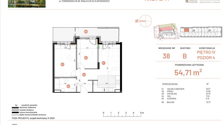 Rzut - Mieszkanie na sprzedaż 3 pokoje o powierzchni 54,71 m² - numer 12.38 w Osiedle Nowe Horyzonty etap III