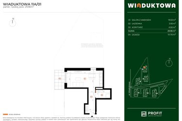 Rzut - Mieszkanie na sprzedaż 1 pokój o powierzchni 29,96 m² - numer 11A.01 w Wiaduktowa