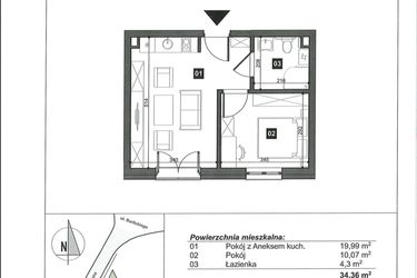 Rzut - Mieszkanie na sprzedaż 2 pokoje o powierzchni 34,36 m² - numer 7 w Słoneczne Świnoujście