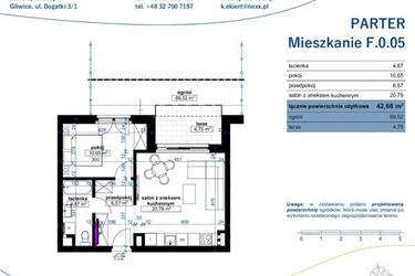Rzut - Mieszkanie na sprzedaż 2 pokoje o powierzchni 42,68 m² - numer F.0.05 w Wzgórze Poetów 2