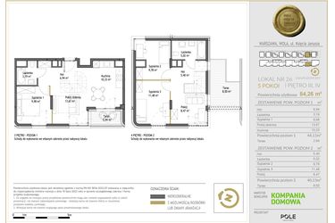 Rzut - Mieszkanie na sprzedaż 5 pokoi o powierzchni 84,26 m² - numer WKJ-LM-26 w Wola Księcia Janusza