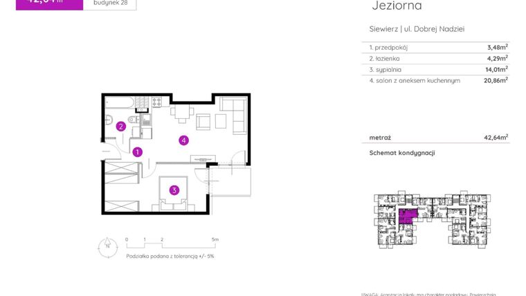 Rzut - Mieszkanie na sprzedaż 2 pokoje o powierzchni 42,64 m² - numer 28.A.3.2 w Murapol Siewierz Jeziorna bud. 27 i 28