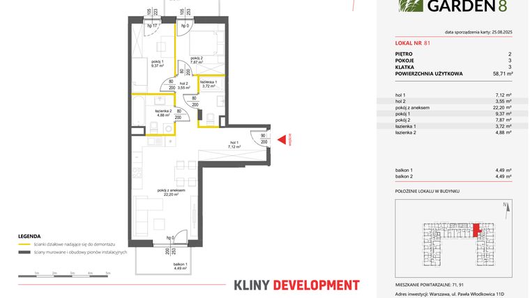 Rzut - Mieszkanie na sprzedaż 3 pokoje o powierzchni 58,71 m² - numer 81 w Nova Viva Garden 8