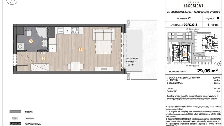 Rzut - Mieszkanie na sprzedaż 1 pokój o powierzchni 29,06 m² - numer 3 - C0.3 w Osiedle Łososiowa