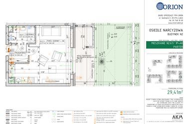 Rzut - Mieszkanie na sprzedaż 1 pokój o powierzchni 29,41 m² - numer N2.67 w Osiedle Narcyzowe etap 2
