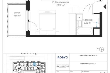 Rzut - Mieszkanie na sprzedaż 1 pokój o powierzchni 33,98 m² - numer J.1M21 w Nadmotławie Apartments etap J