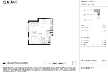 Rzut - Mieszkanie na sprzedaż 2 pokoje o powierzchni 41,76 m² - numer D1.6 w Wynalazek 3A