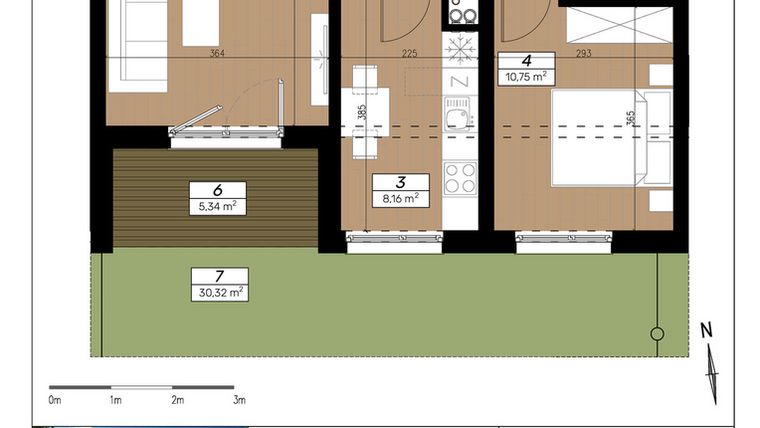 Rzut - Mieszkanie na sprzedaż 2 pokoje o powierzchni 46,63 m² - numer A/0/2 w Limone