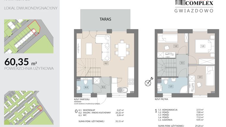 Rzut - Mieszkanie na sprzedaż 4 pokoje o powierzchni 60,35 m² - numer N10.2 w Osiedle Gwiazdowo etap 9