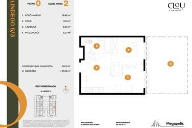 Rzut - Mieszkanie na sprzedaż 2 pokoje o powierzchni 38,1 m² - numer 3 w CLOU LINDEGO