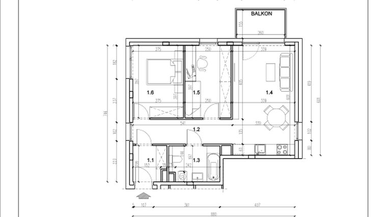 Rzut - Mieszkanie na sprzedaż 3 pokoje o powierzchni 56,66 m² - numer 17 w Łużycka 71