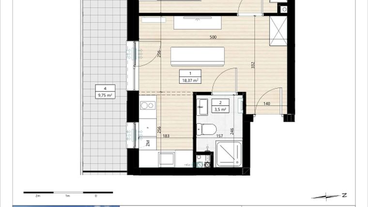 Rzut - Mieszkanie na sprzedaż 2 pokoje o powierzchni 33,79 m² - numer B4/1/17 w MONTANO lokale inwestycyjne