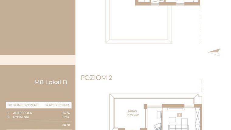 Rzut - Mieszkanie na sprzedaż 5 pokoi o powierzchni 120,49 m² - numer M8.B w Królowej Jadwigi Residence II