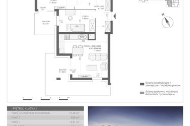 Rzut - Mieszkanie na sprzedaż 3 pokoje o powierzchni 59,99 m² - numer M8 w Apartamenty Przystań bud. F