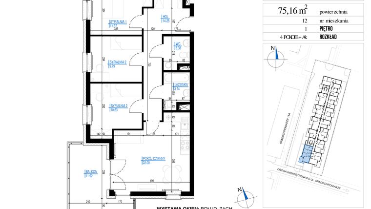 Rzut - Mieszkanie na sprzedaż 4 pokoje o powierzchni 75,16 m² - numer 12 w Vieniava edycja druga