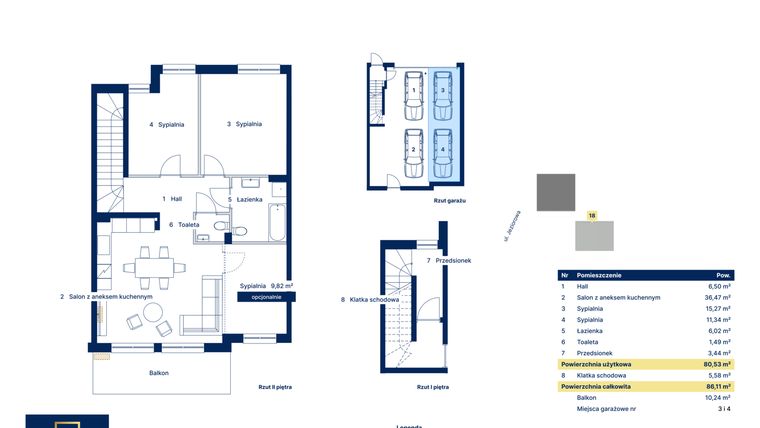 Rzut - Mieszkanie na sprzedaż 3 pokoje o powierzchni 80,53 m² - numer 18 w Nova Jeziorowa 2
