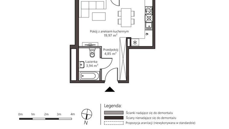 Rzut - Mieszkanie na sprzedaż 1 pokój o powierzchni 28,76 m² - numer 5D/3 w Nowy Goszyn