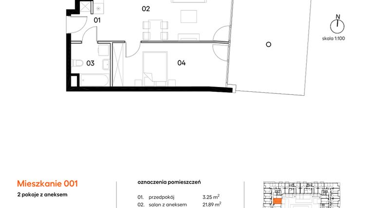 Rzut - Mieszkanie na sprzedaż 2 pokoje o powierzchni 46,06 m² - numer A001 w Miasto Polskich Mistrzów Olimpijskich