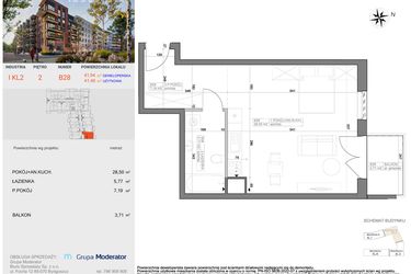 Rzut - Mieszkanie na sprzedaż 1 pokój o powierzchni 41,46 m² - numer I-B28 w Industria etap I-B