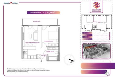 Rzut - Mieszkanie na sprzedaż 2 pokoje o powierzchni 41,98 m² - numer 24B w Geometryczna 5 - etap 3
