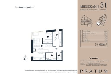 Rzut - Mieszkanie na sprzedaż 3 pokoje o powierzchni 51,67 m² - numer M31 w Pratum Apartamenty Etap I