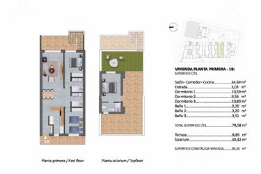 Rzut - Dom na sprzedaż 3 pokoje o powierzchni 93,3 m² - numer 1-B w Domy w Pilar de la Horadada - 16331918