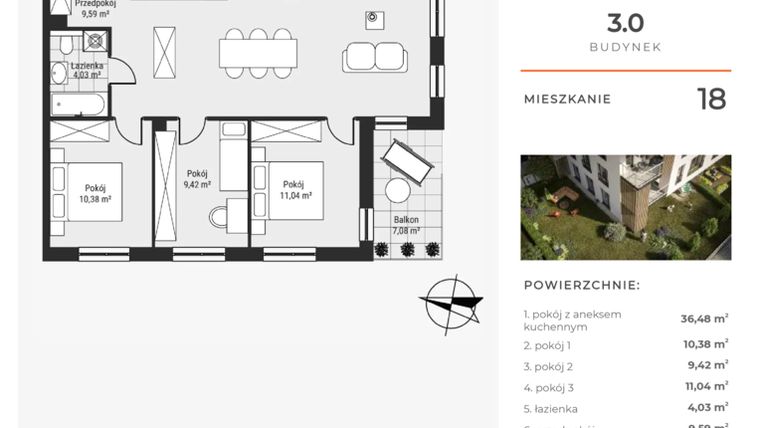 Rzut - Mieszkanie na sprzedaż 4 pokoje o powierzchni 84,39 m² - numer 18 w Bytkowska 3.0