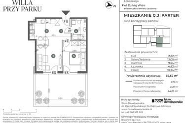 Rzut - Mieszkanie na sprzedaż 2 pokoje o powierzchni 39,57 m² - numer 0.J w Willa przy parku
