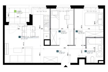 Rzut - Mieszkanie na sprzedaż 3 pokoje o powierzchni 55,13 m² - numer AA0208 w M Bemowo 3