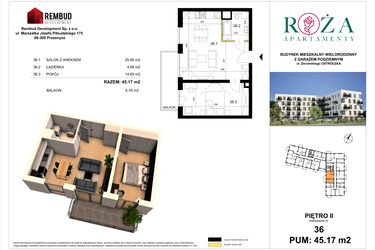 Rzut - Mieszkanie na sprzedaż 2 pokoje o powierzchni 45,17 m² - numer M  36 w Apartamenty Róża